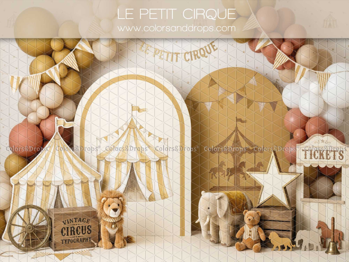 Baby & cake smash photo backdrop Le Petit Cirque – little circus set with big top and balloons | Colors&Drops