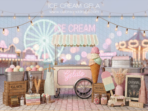 Fond photo Ice Cream Gela glacier vintage avec chariot pour séance bébé et enfant