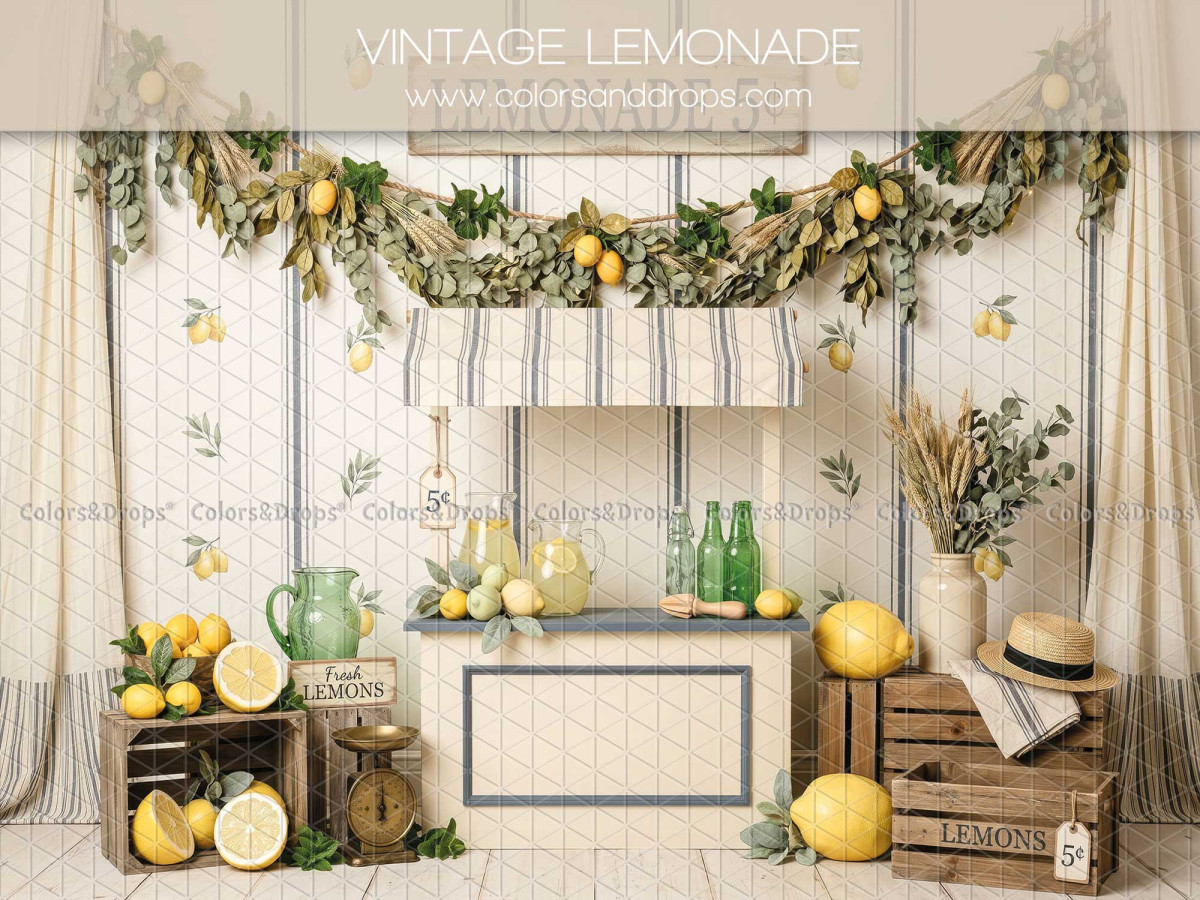 Fond photo VINTAGE LEMONADE | Stand citronnade vintage citrons – Séances bébé & enfant