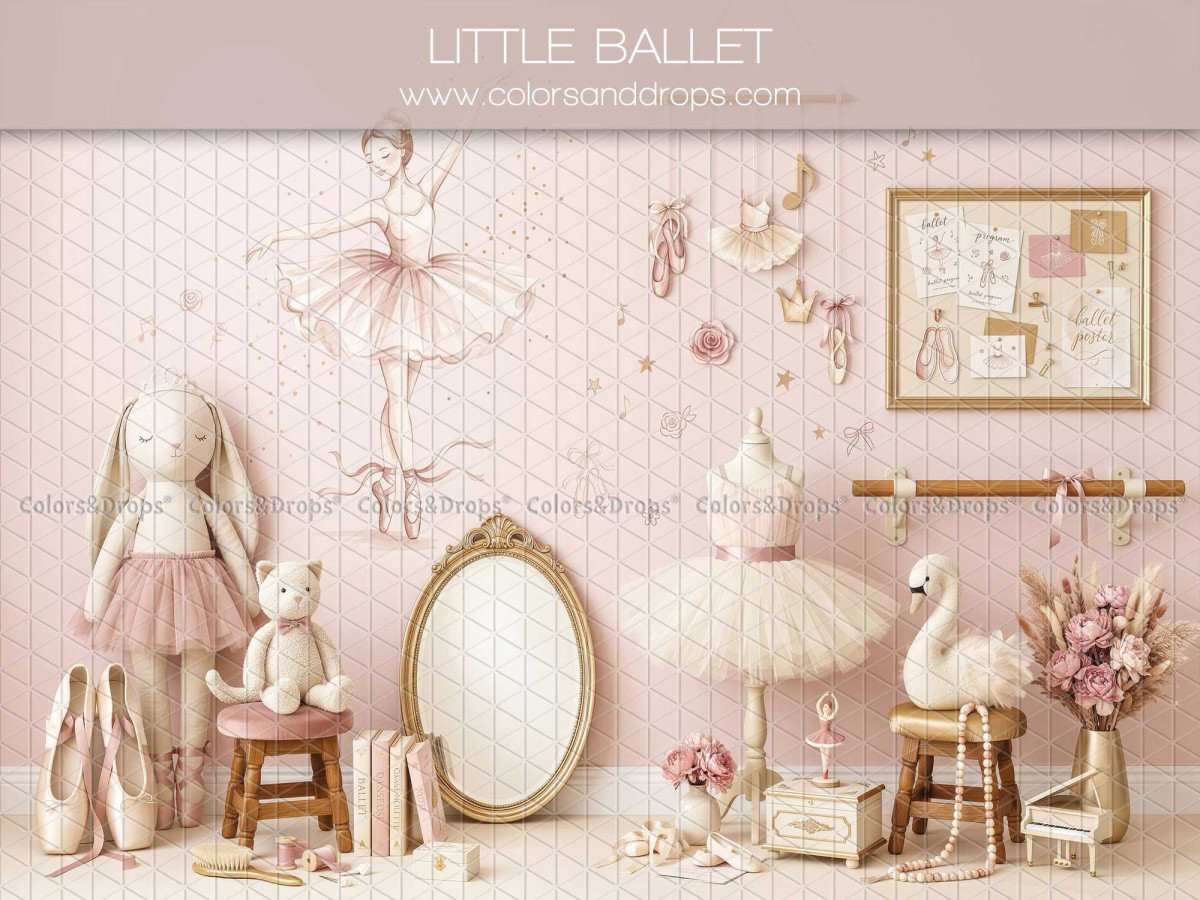 Fondo fotográfico de bebé y smash cake Little Ballet – decorado de ballet rosa con tutú, espejo y cisne | Colors&Drops