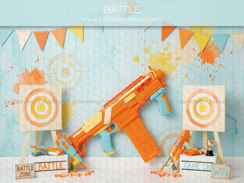 Fond photo Battle cibles et pistolet Nerf pour séance enfant