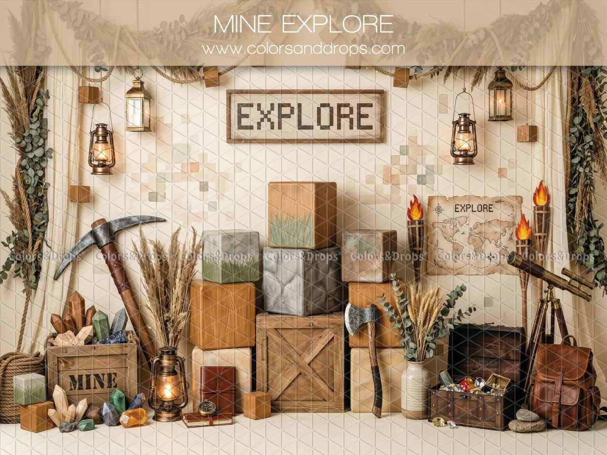 Baby & cake smash photo backdrop Mine Explore – mine exploration set with blocks and pickaxe | Colors&Drops
