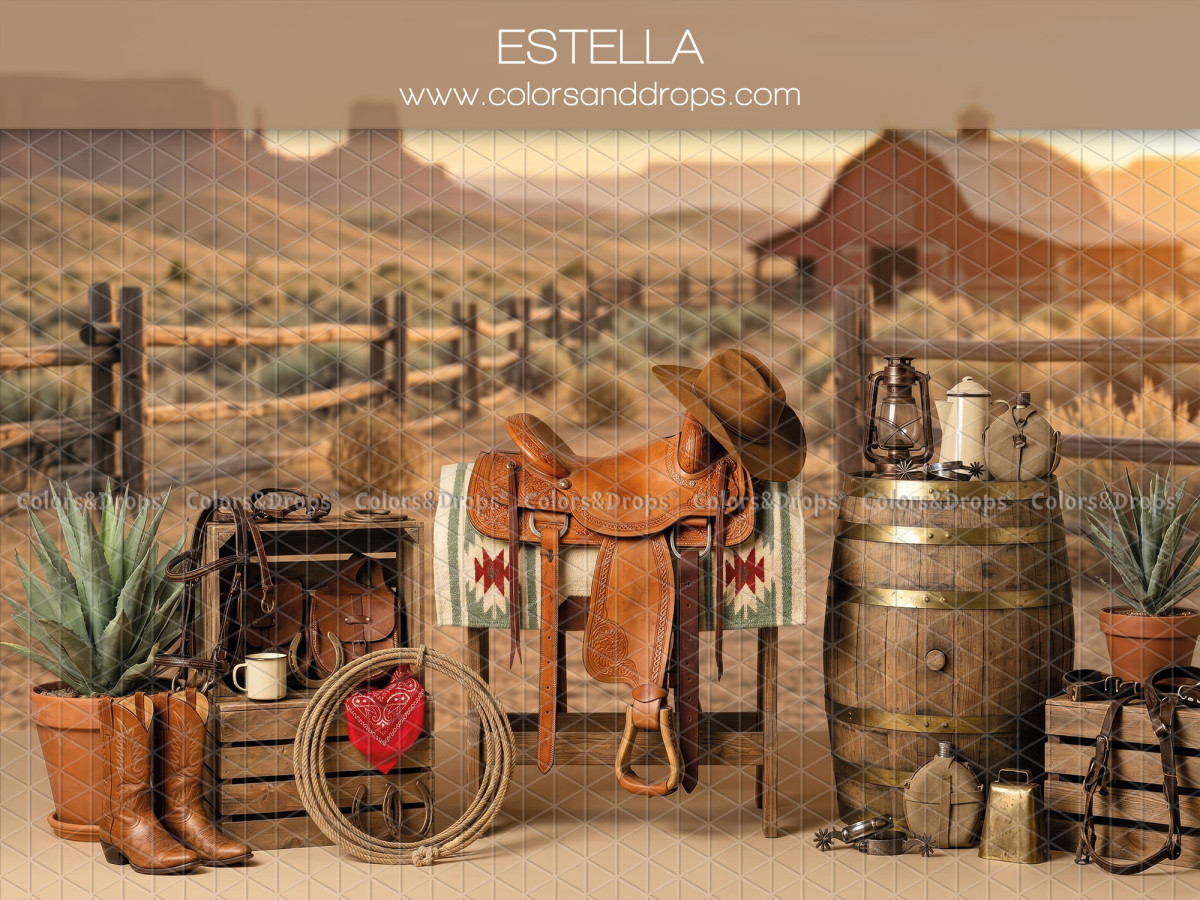 Fond photo Estella far west avec cowboy et désert pour séance enfant et ado