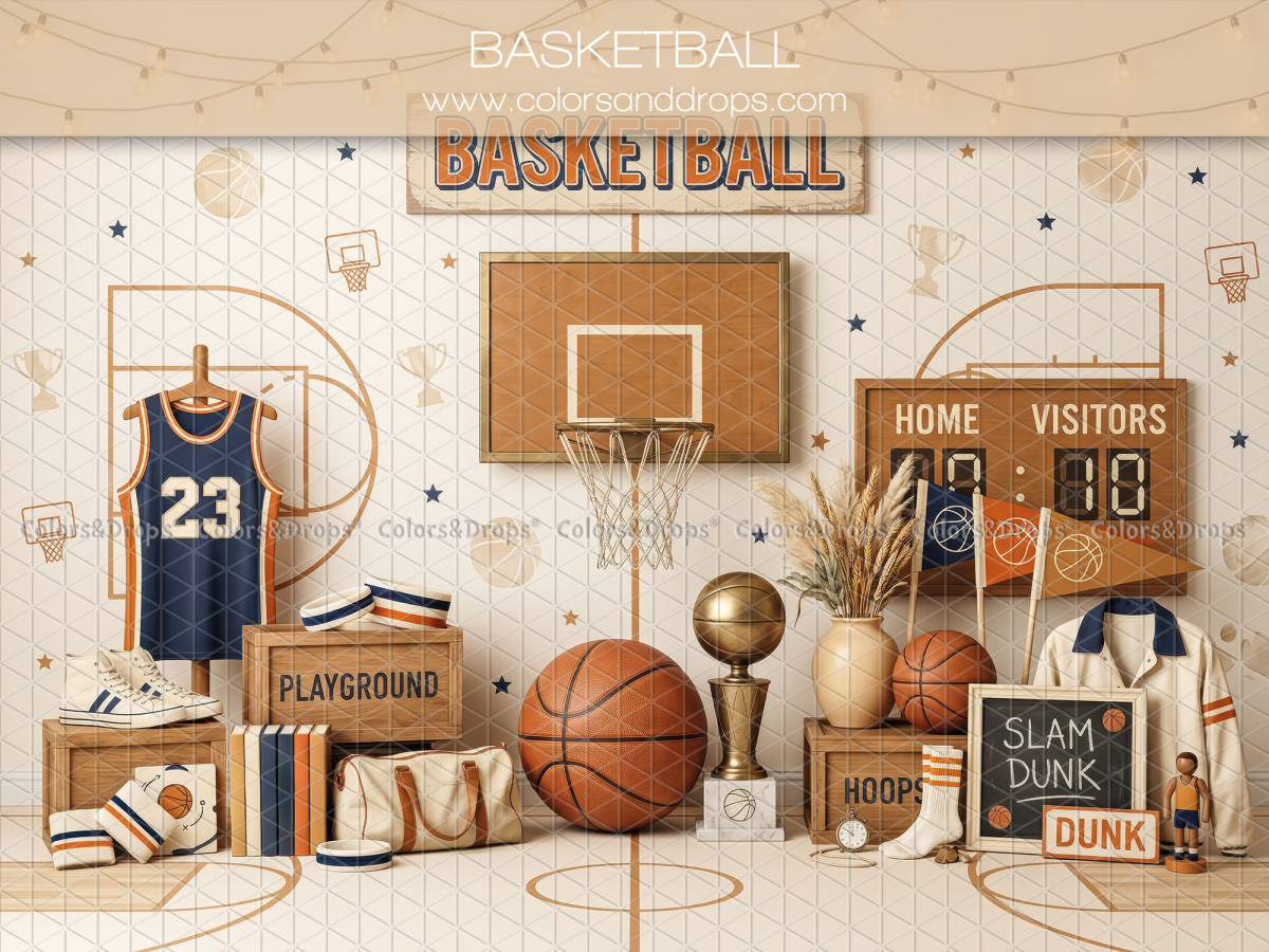 Baby & cake smash photo backdrop Basketball – basketball set with hoop, ball and jersey | Colors&Drops