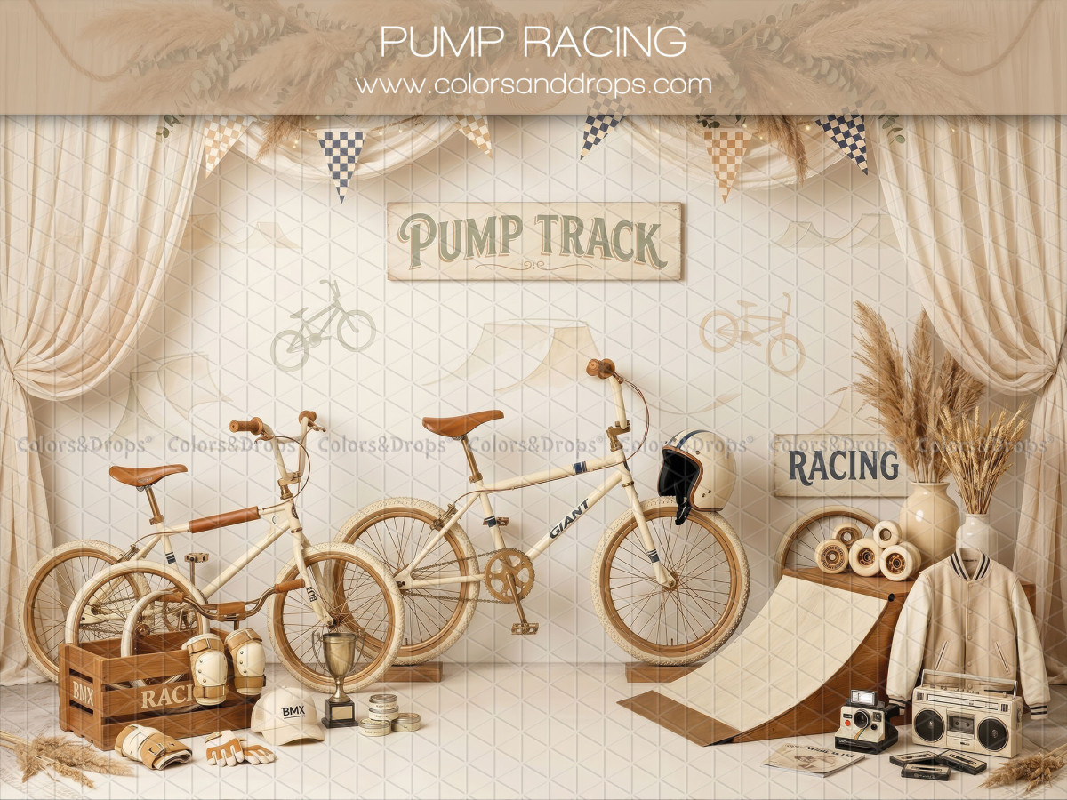Baby & cake smash photo backdrop Pump Racing – pump track set with BMX bikes and ramp | Colors&Drops