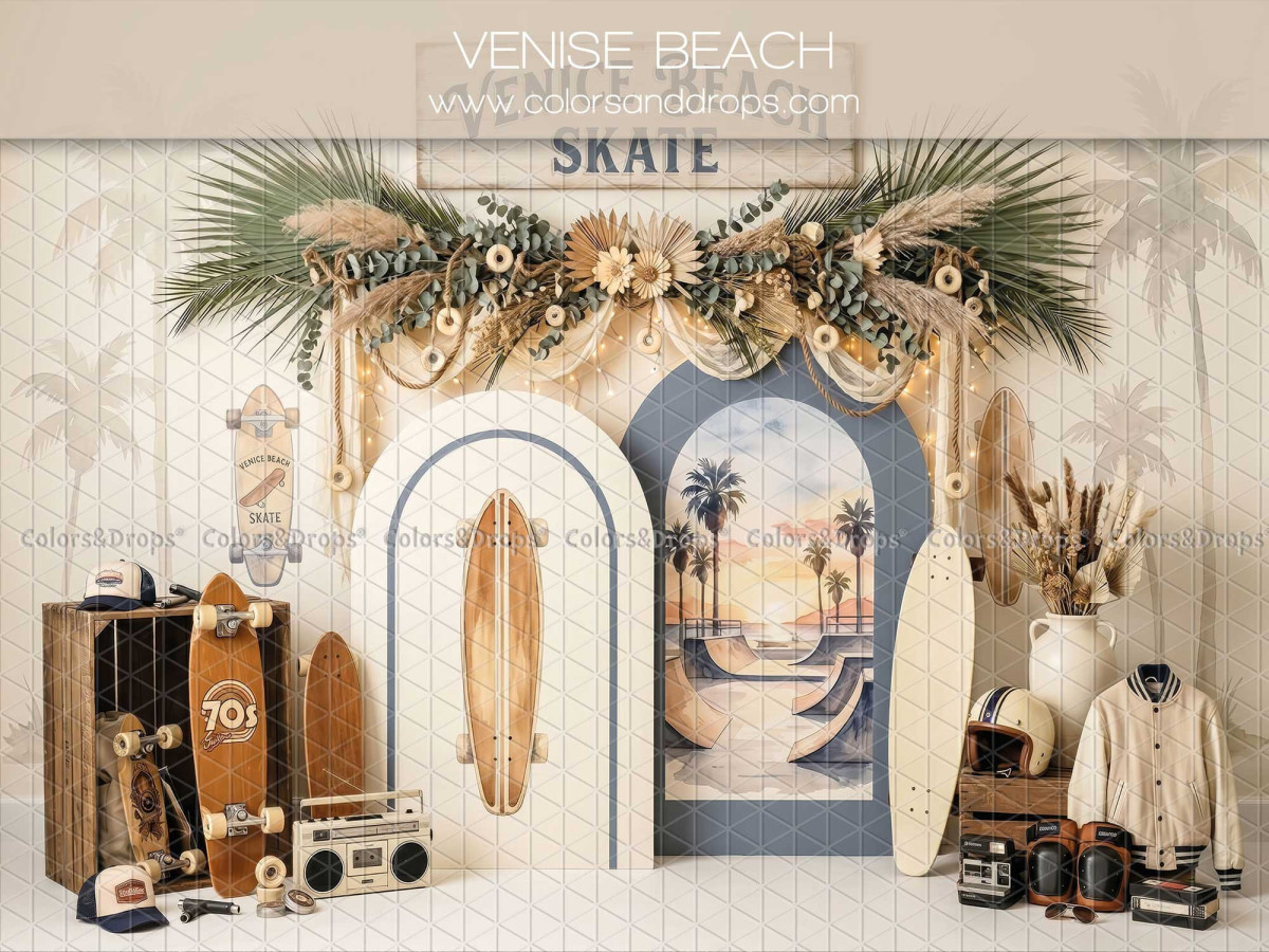 Fond photo Venise Beach skate et surf bohème pour séance enfant et ado