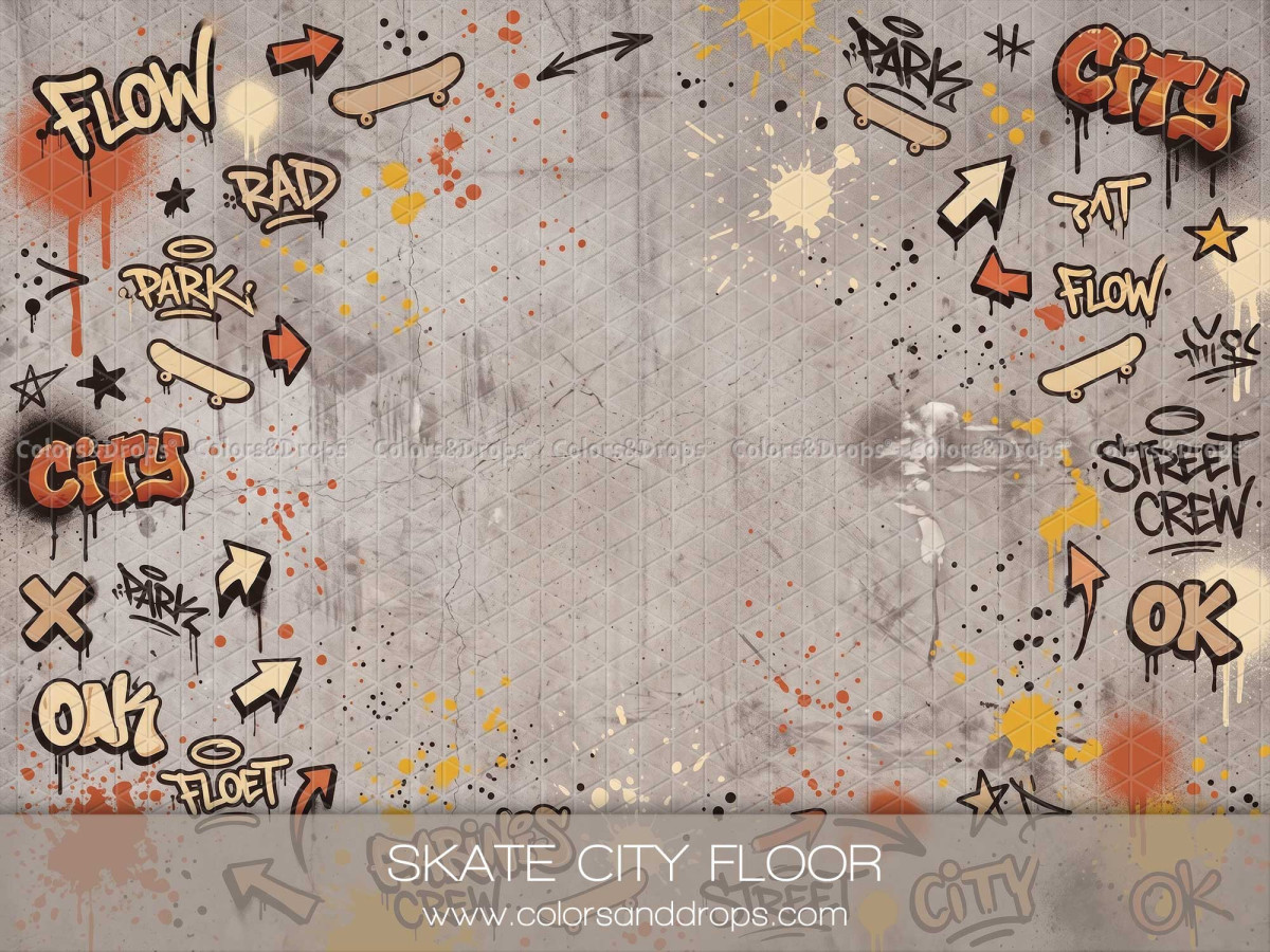 Sol photo Skate City Floor – sol béton avec graffitis et tags colorés | Colors&Drops
