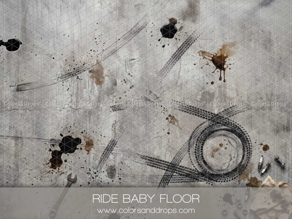Photo floor Ride Baby Floor – concrete floor with tyre tracks and oil stains | Colors&Drops