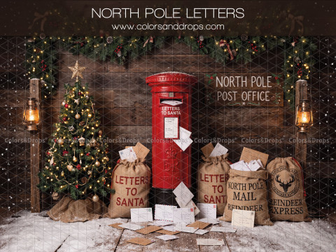 Fondo fotográfico de Navidad North Pole Letters – oficina de correos de Papá Noel con buzón rojo | Colors&Drops