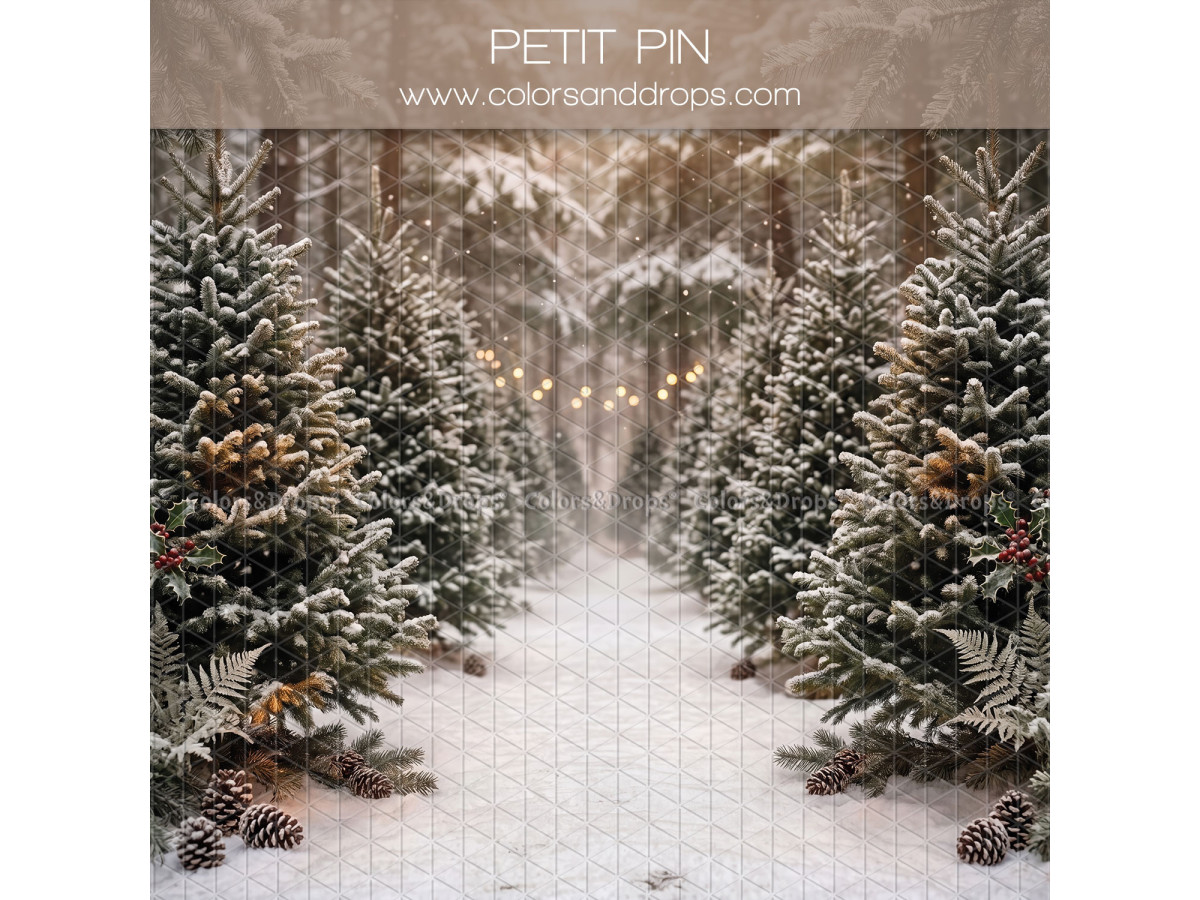 Christmas side photo backdrop Petit Pin – forest path of snowy fir trees | Colors&Drops