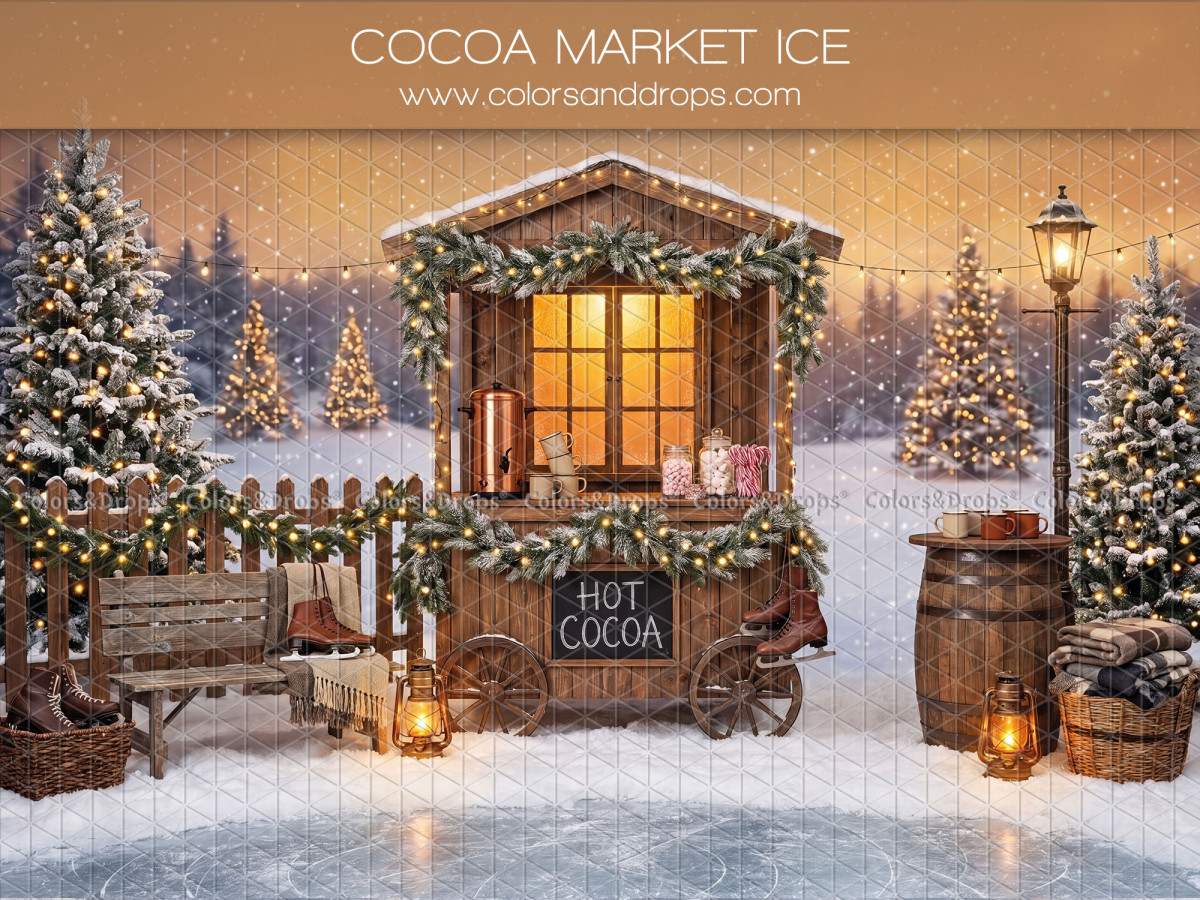 Christmas photo backdrop Cocoa Market Ice – hot cocoa stand by an ice rink | Colors&Drops