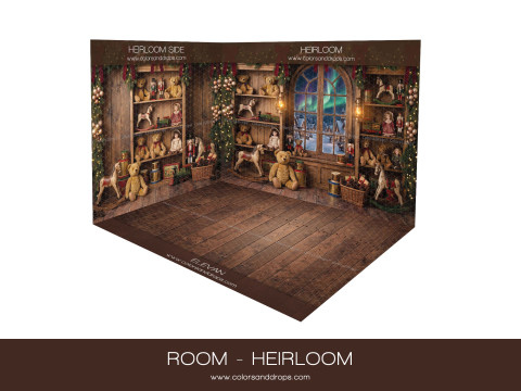 Fond photo d'angle de Noël Heirloom – salle de jouets anciens en coin avec parquet | Colors&Drops