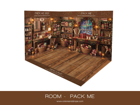 Fond photo d'angle de Noël Room Photo Pack Me – atelier d'emballage de Noël en coin avec parquet | Colors&Drops