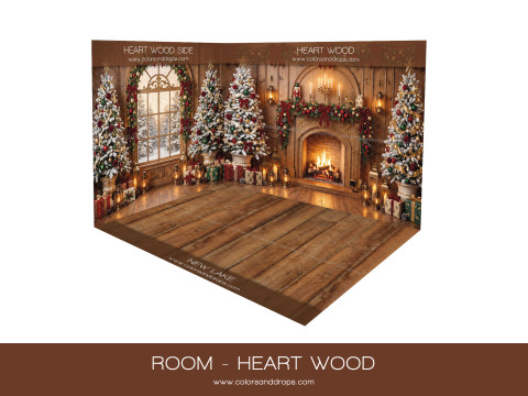 Fond photo d'angle de Noël Heart Wood – salon de Noël en bois en coin avec parquet | Colors&Drops