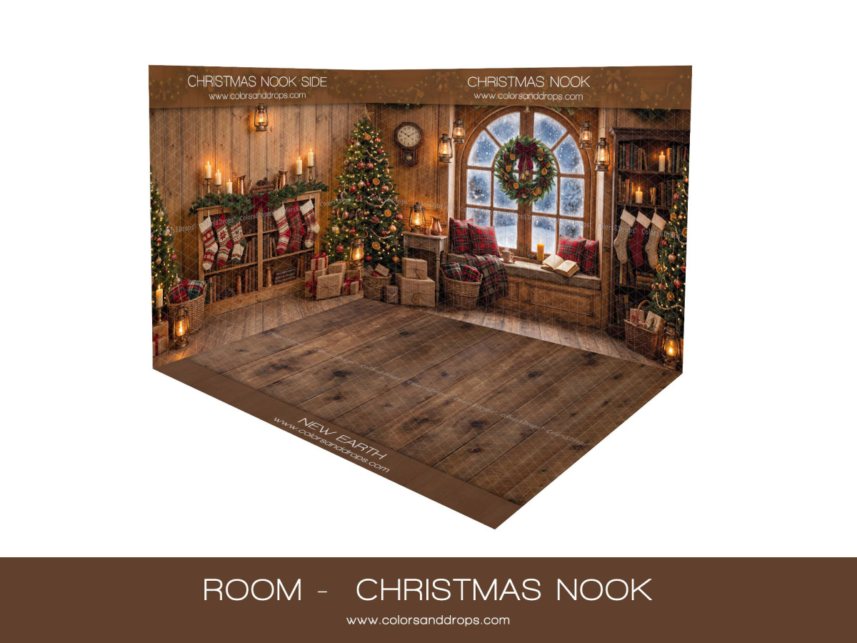 Fondo fotográfico de esquina Christmas Nook – lectura navideño en esquina con parquet | Colors&Drops