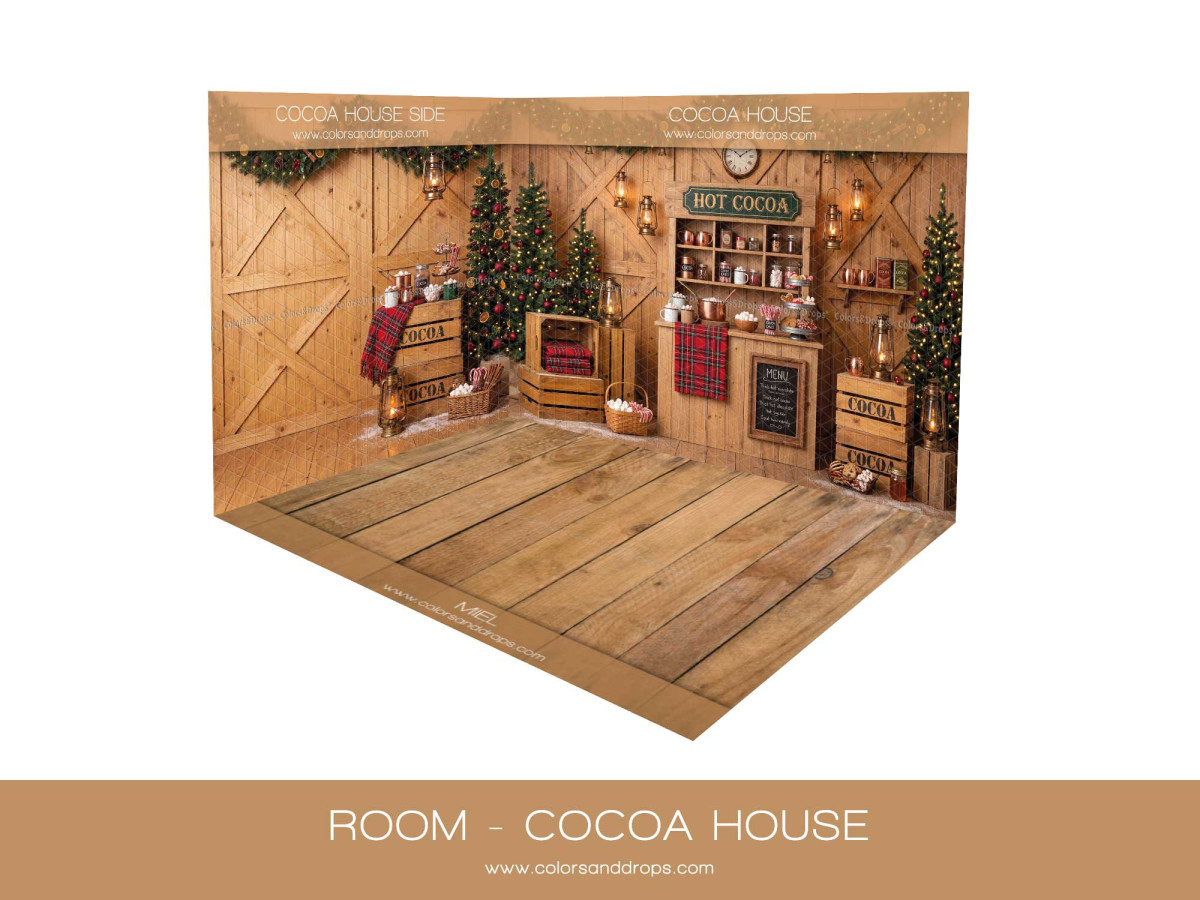 Christmas corner photo backdrop Cocoa House – hot cocoa house with wooden floor | Colors&Drops