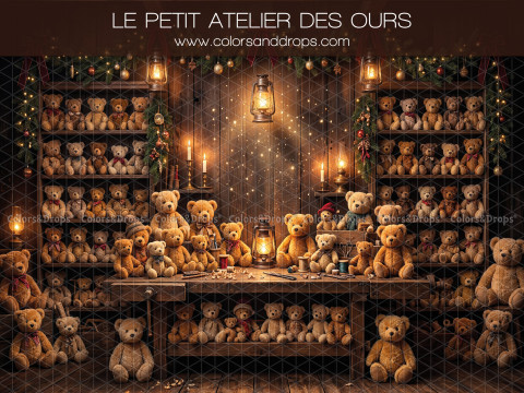 Fond photo de Noël Le Petit Atelier des Ours – petit atelier des ours avec établi et lanternes | Colors&Drops