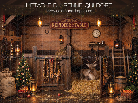 Fond photo de Noël L'Etable du Renne Qui Dort – étable du renne endormi avec paille et lanternes | Colors&Drops