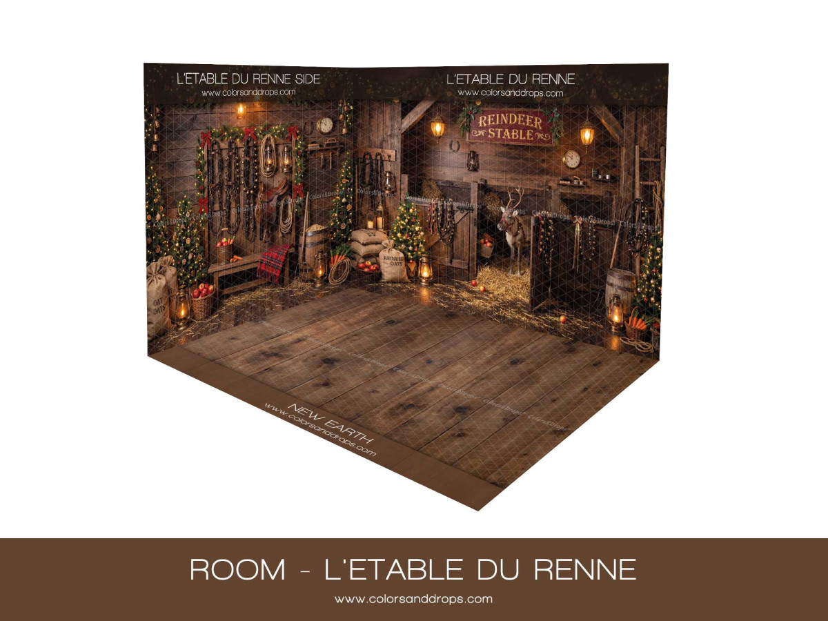 Fondo fotográfico de esquina de Navidad L'Etable du Renne – establo del reno en esquina con parquet | Colors&Drops