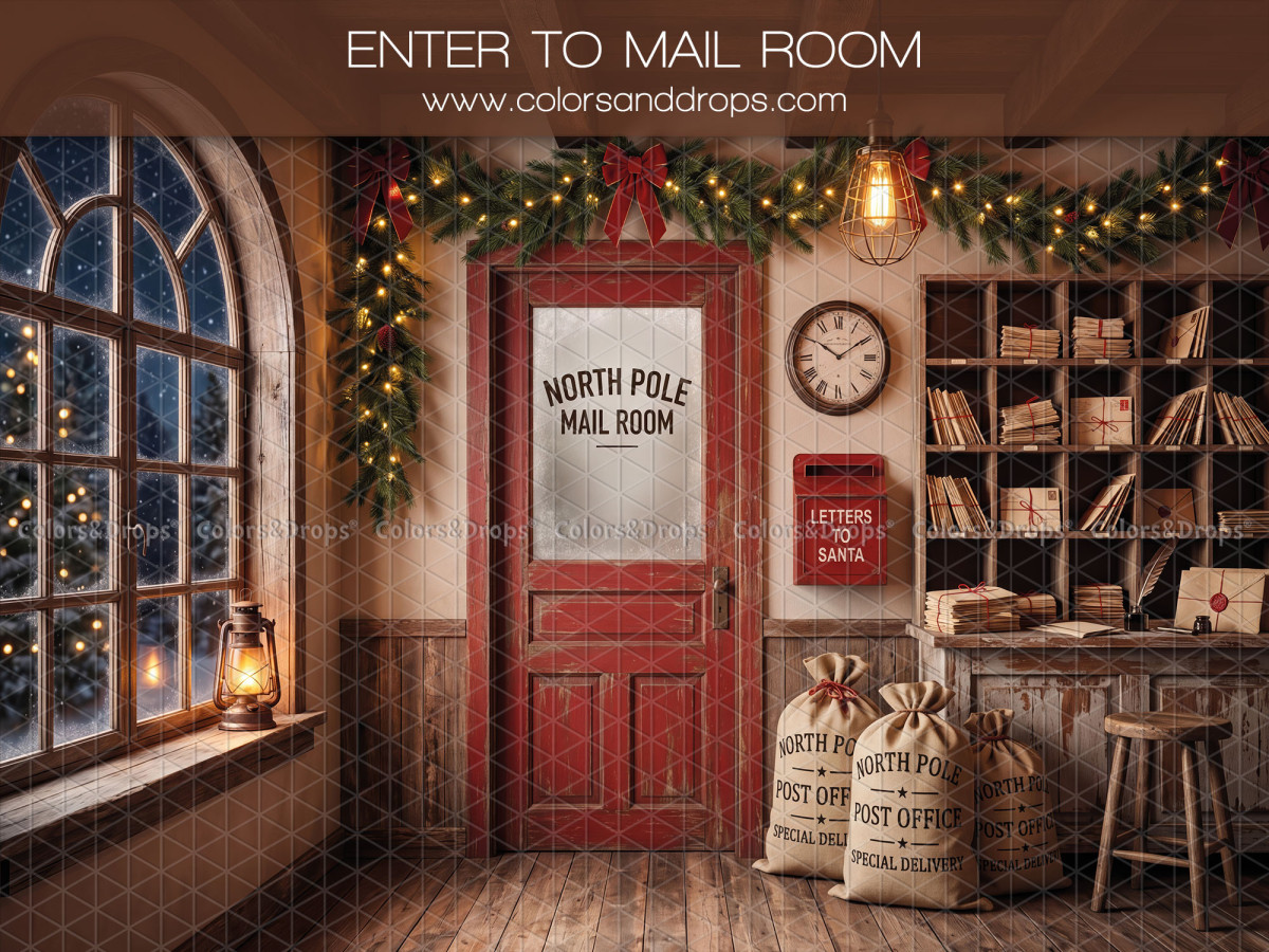 Fond photo de Noël Enter to Mail Room – entrée de la salle du courrier avec fenêtre cintrée | Colors&Drops