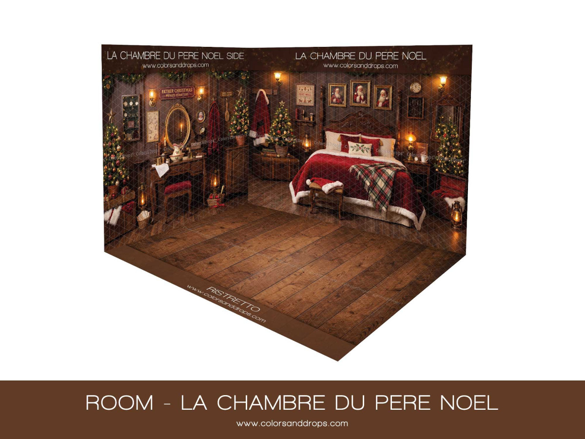 Fond photo d'angle La Chambre du Pere Noel – chambre du Père Noël avec lit en coin et parquet | Colors&Drops