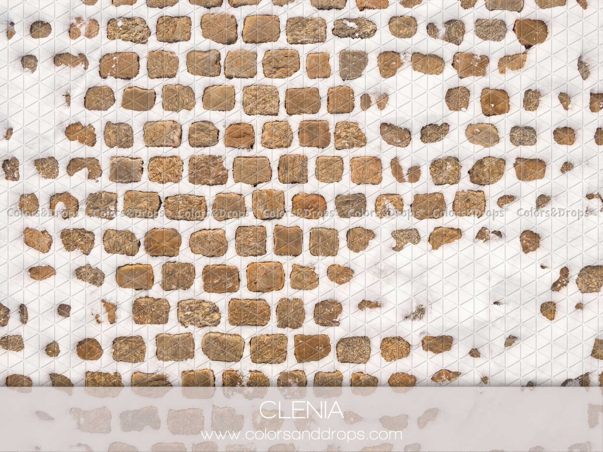 Christmas photo backdrop & floor Clenia – ochre cobblestones covered with snow | Colors&Drops