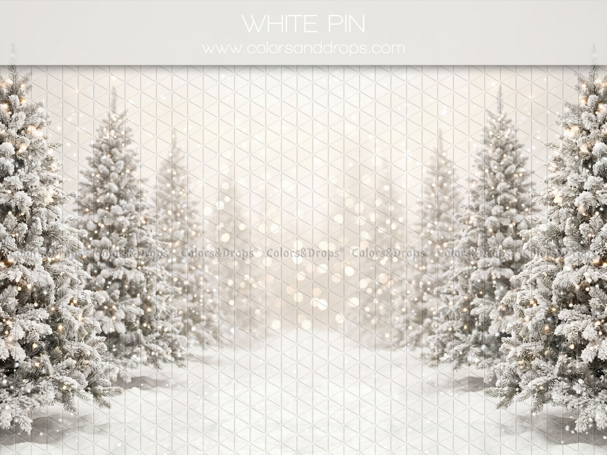 Christmas photo backdrop White Pin – clearing of white snowy fir trees | Colors&Drops