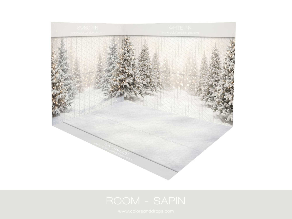 Fond photo d'angle de Noël Sapin – forêt de sapins enneigés en coin avec sol neige | Colors&Drops