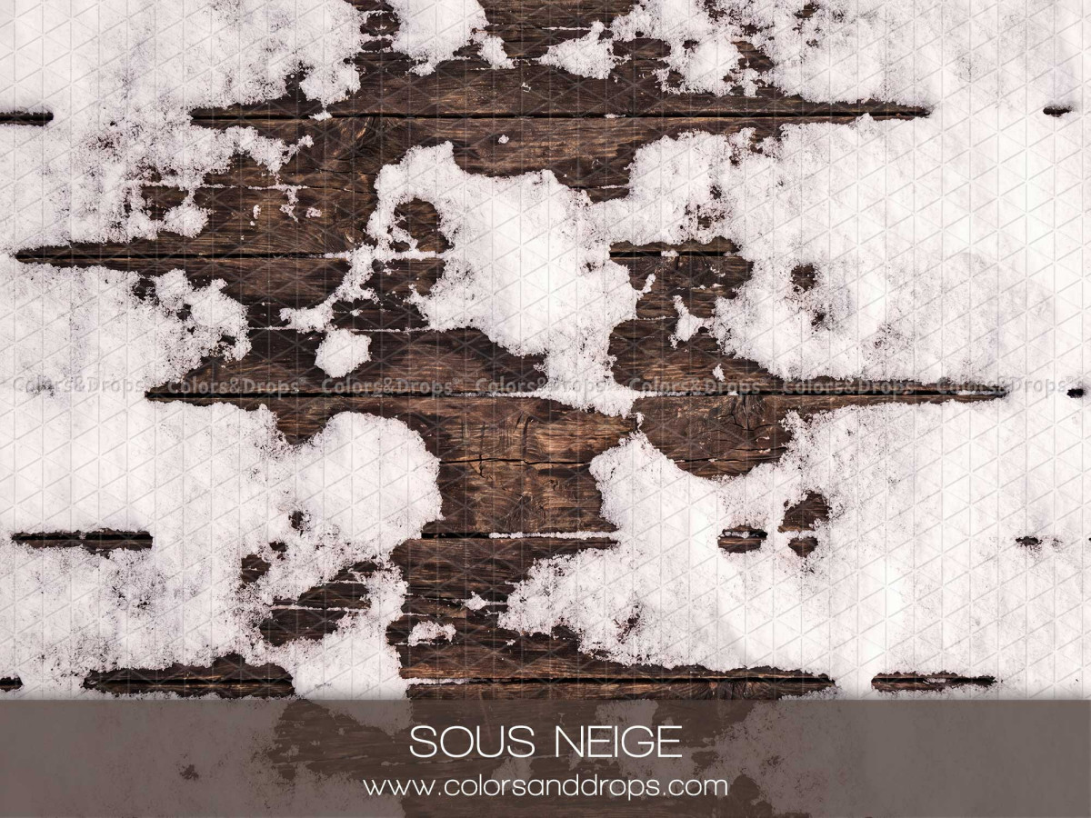 Christmas photo backdrop & floor Sous Neige – dark wooden planks covered with snow | Colors&Drops