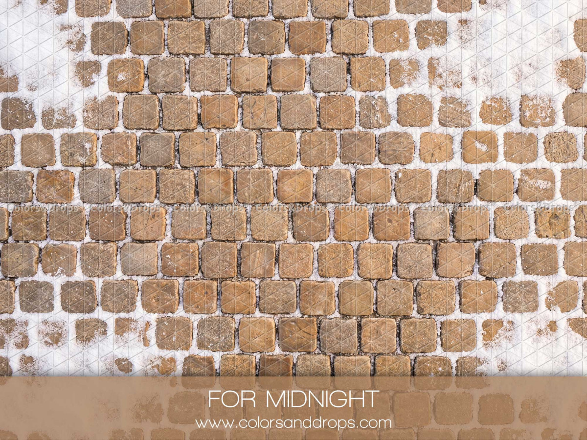 Christmas photo backdrop & floor For Midnight – ochre cobblestones with snow | Colors&Drops
