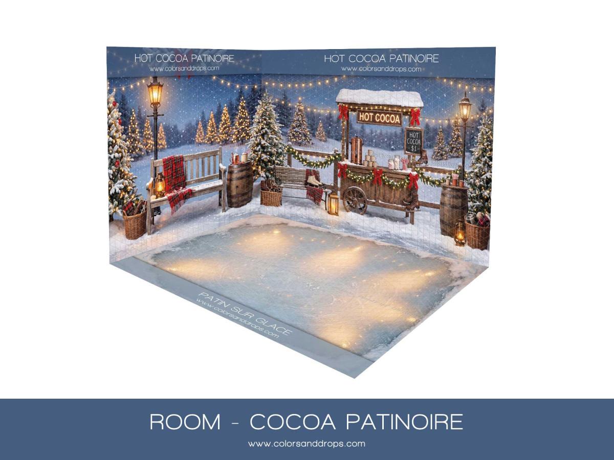 Christmas corner photo backdrop Hot Cocoa Patinoire – hot Cocoa ice rink with icy floor | Colors&Drops