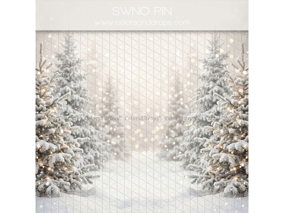 Christmas side photo backdrop Snow Pin – snowy fir forest with golden bokeh | Colors&Drops