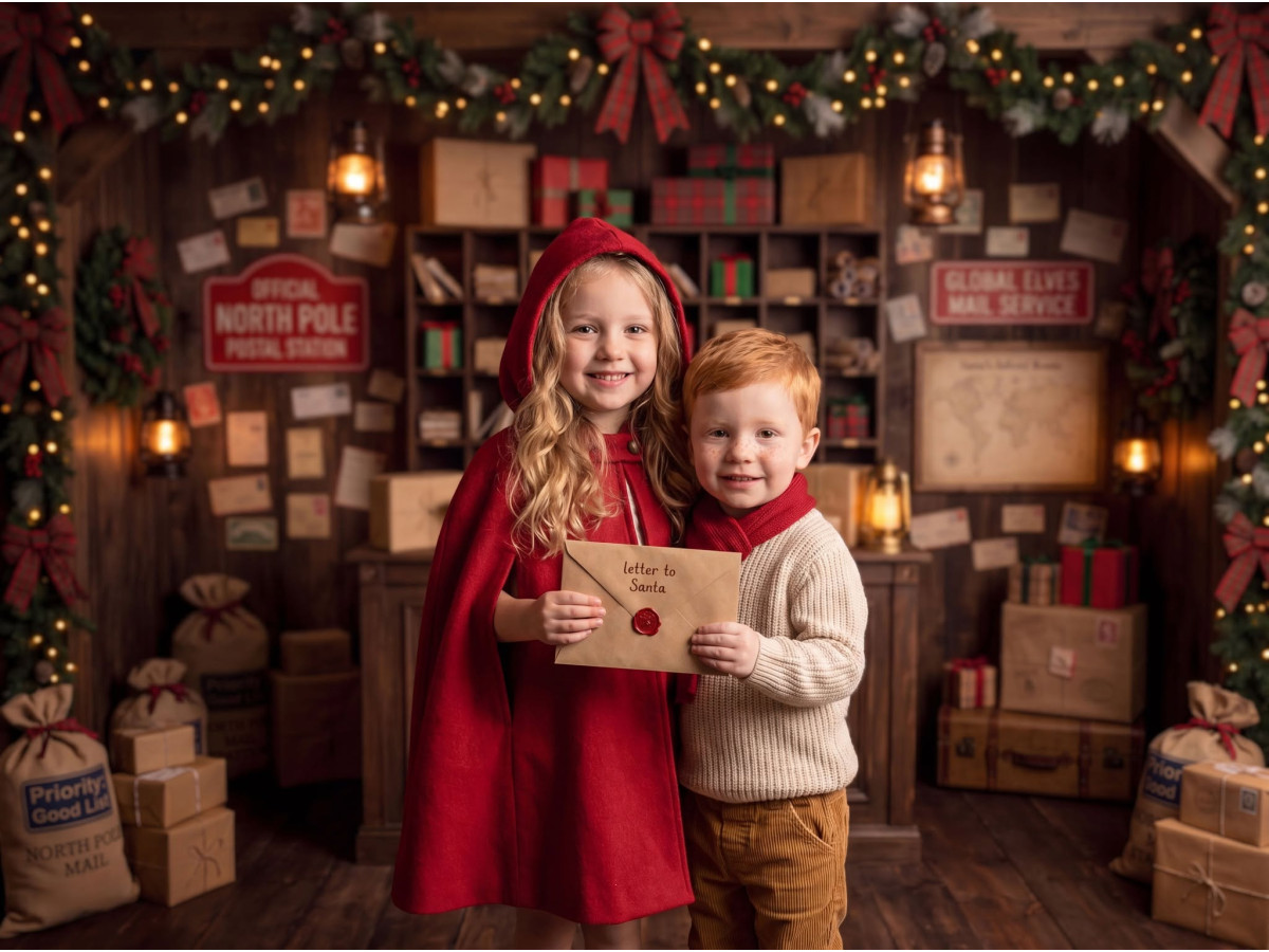 Fond photo d'angle Room Noël Ma Lettre au Pere Noel – bureau de poste du Père Noël en coin avec parquet | Colors&Drops