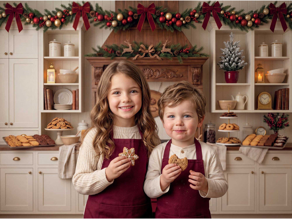 Fond photo d'angle My Odl Christmas Kitchen – cuisine de Noël crème en coin avec parquet | Colors&Drops