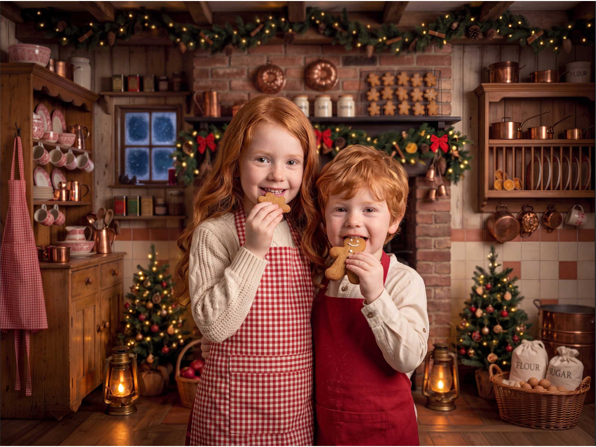 Fond photo de Noël Vintage Christmas Kitchen – cuisine de Noël vintage avec cuisinière et brique | Colors&Drops