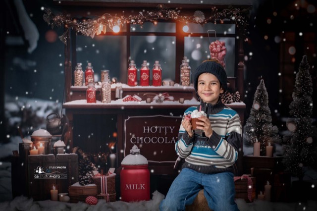 Chariot, Stand de chocolat chaud, Neige, Fond photo