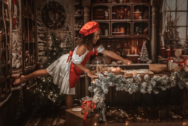 Meuble étagère de cuisine marron, Décorations de noël, Fond photo