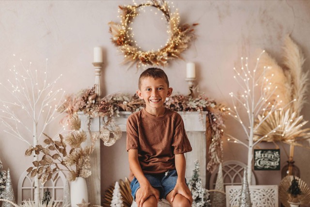 Couronne de fleurs séchées, Décoration de Noël Boho, Cheminée blanche, Fond photo